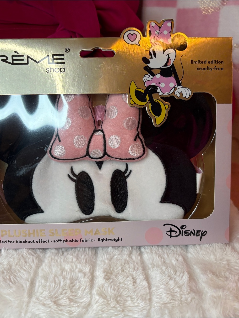 Disney Minnie Mouse Plush Sleep Mask - Pink, Black, White